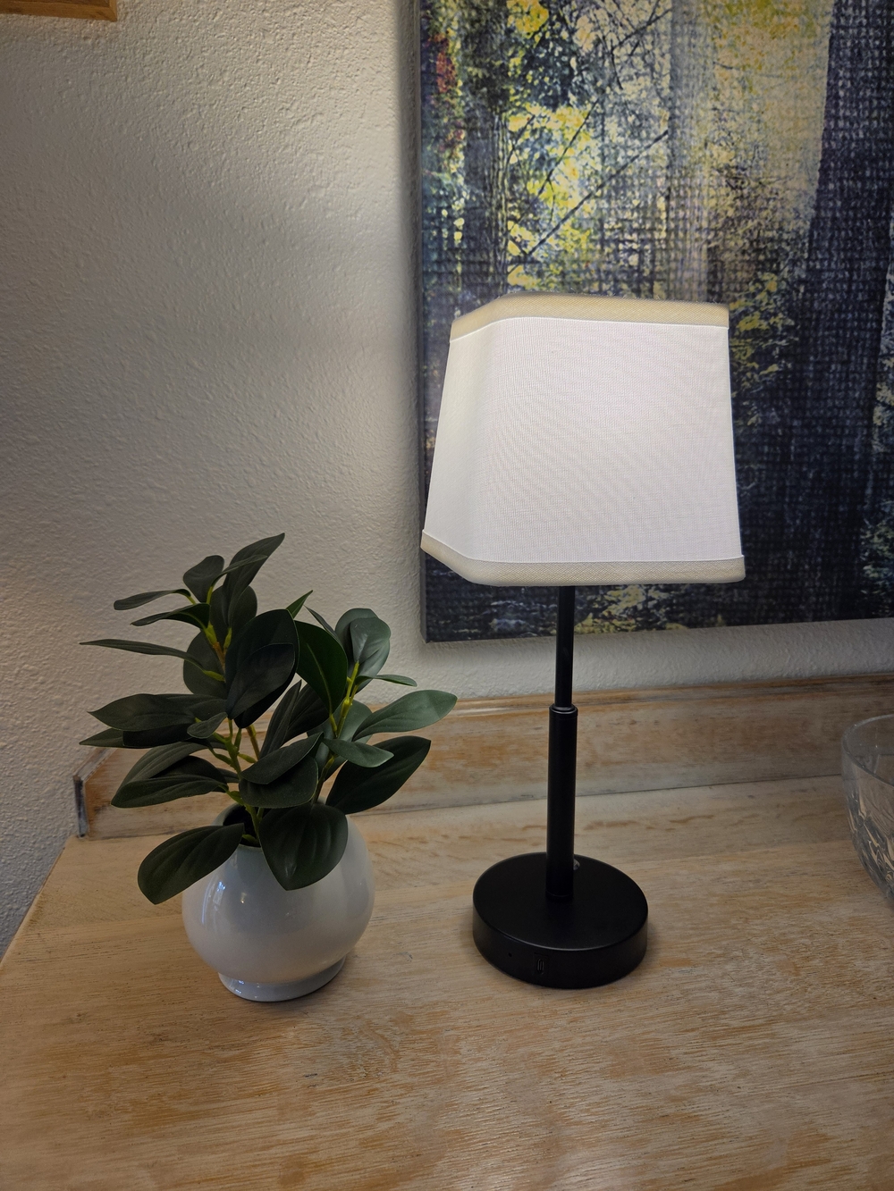 Black Metal Cordless Table Lamp with White Shade - Home Accents